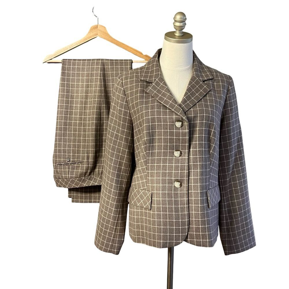 Pendleton Womens Windowpane Plaid Wool Pants Suit Size 12 Preppy Academia Office
